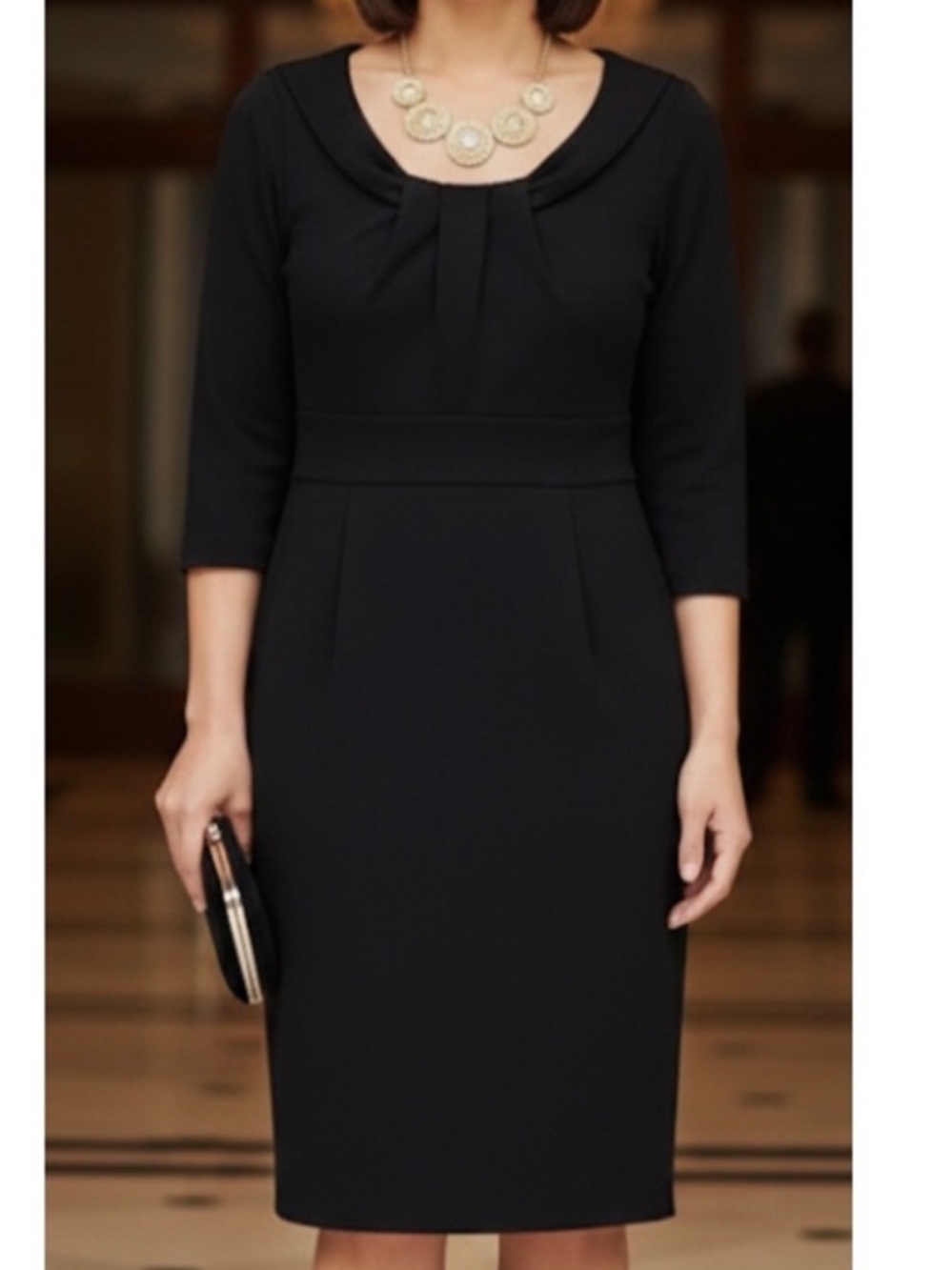 NWT Lands' End Ponte Knit Sheath Dress in Black, Women's Large Petite (14/16)